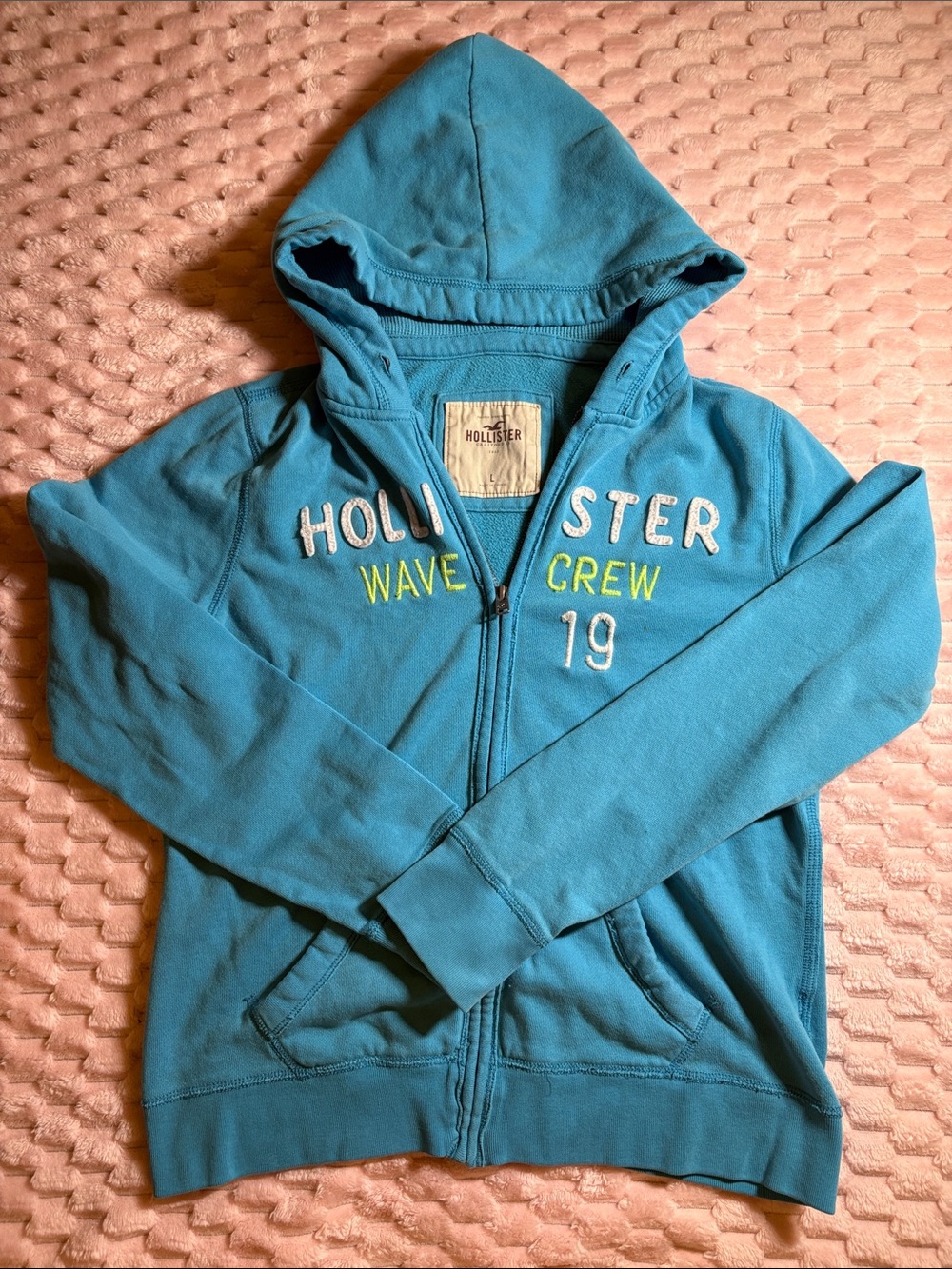 Y2K Hollister Wave Crew Graphic Zip-Up Hoodie L Blue 🩵